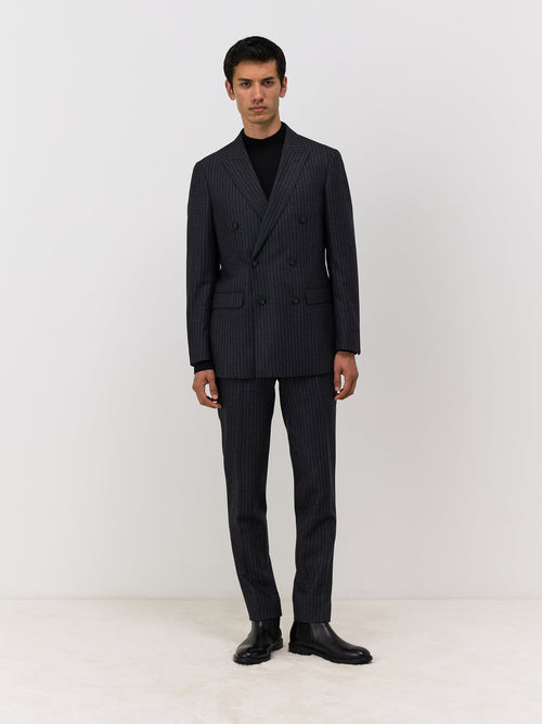 Pantalon coordonnable Slim en laine mélangée grise à rayures - Father & Sons   - 4 