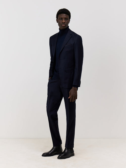 Pantalon coordonnable Slim en laine bleu marine - Father & Sons   - 4 