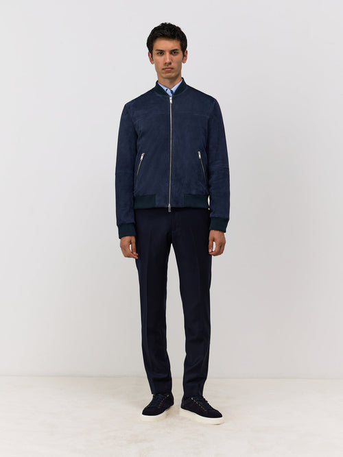 Pantalon coordonnable Slim en laine bleu marine - Father & Sons   - 4 