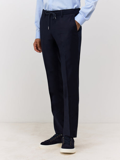 Pantalon coordonnable Slim en laine bleu marine - Father & Sons   -  