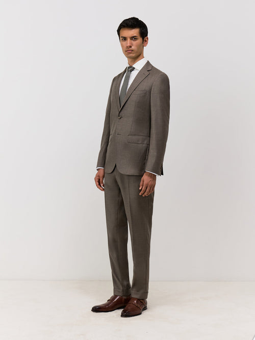 Pantalon coordonnable Slim en laine marron - Father & Sons   - 4 