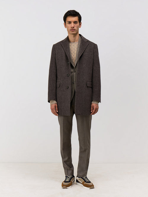 Pantalon coordonnable Slim en laine marron - Father & Sons   - 4 