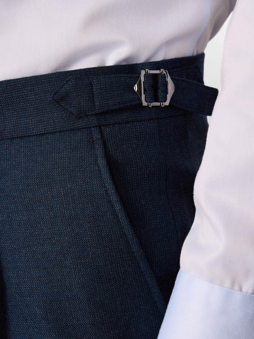 Pantalon coordonnable slim en laine mélangée bleu indigo - Father & Sons   - 3 
