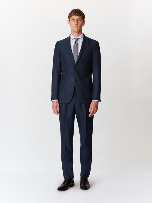 Pantalon coordonnable slim en laine mélangée bleu indigo - Father & Sons   - 4 