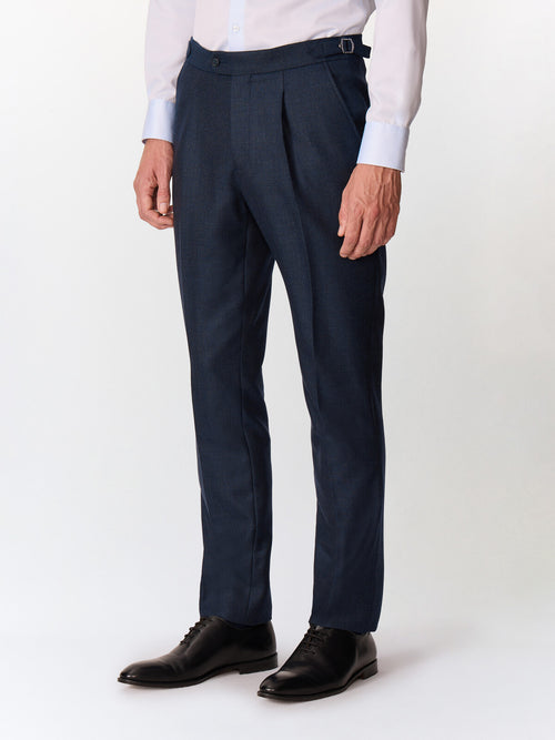 Pantalon coordonnable slim en laine mélangée bleu indigo - Father & Sons   - 1 