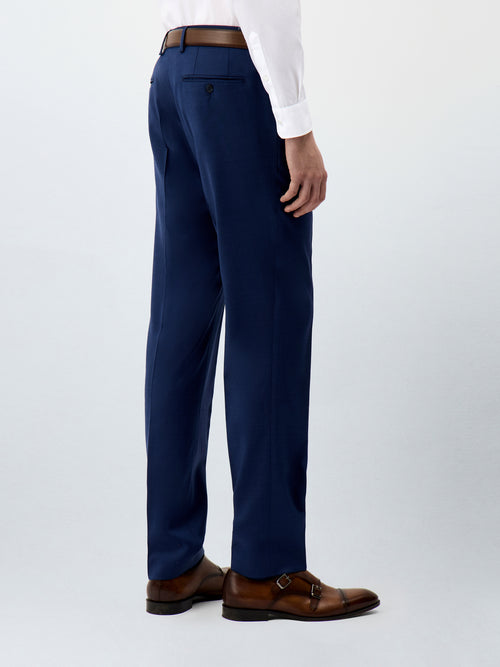 Pantalon coordonnable regular en laine Marzotto bleu indigo - Father & Sons   - 2 