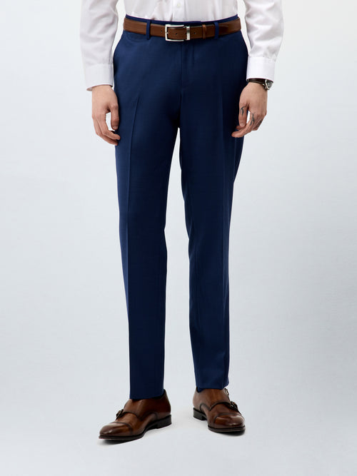 Pantalon coordonnable regular en laine Marzotto bleu indigo - Father & Sons   -  