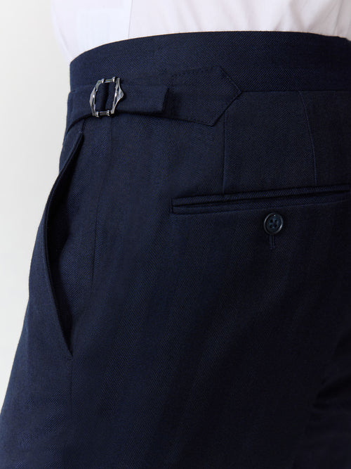 Pantalon coordonnable slim en laine mélangée bleu marine - Father & Sons   - 3 