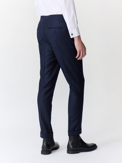 Pantalon coordonnable slim en laine mélangée bleu marine - 2 - Father & Sons   - 4 