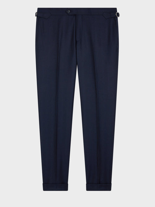 Pantalon coordonnable slim en laine mélangée bleu marine - Father & Sons   - 4 