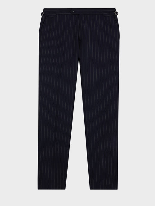 Pantalon coordonnable slim en laine mélangée bleu marine à rayures - Father & Sons   - 5 