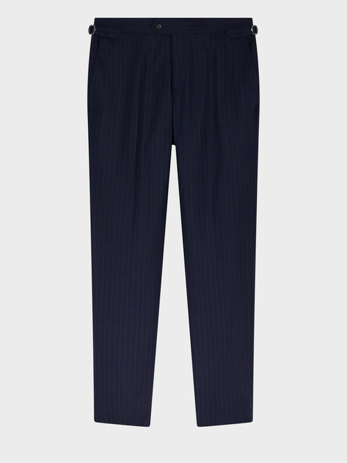 Pantalon coordonnable slim en laine stretch bleu marine à rayures - Father & Sons   - 4 