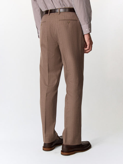 Pantalon coordonnable slim en laine mélangée marron à rayures - Father & Sons   - 2 