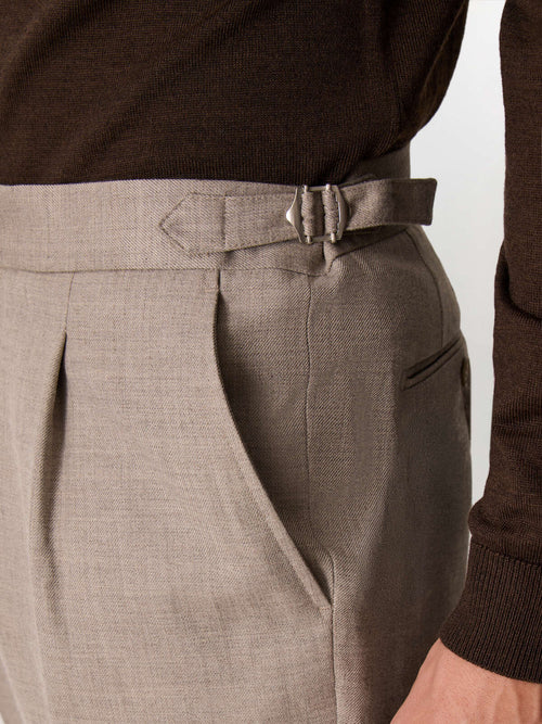 Pantalon coordonnable slim en laine mélangée marron clair - Father & Sons   - 3 