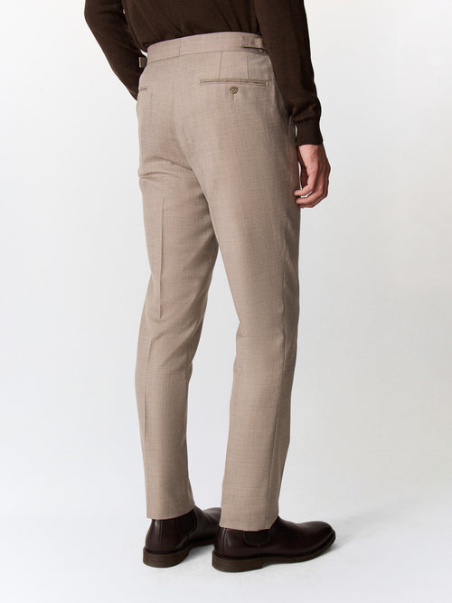 Pantalon coordonnable slim en laine mélangée marron clair - Father & Sons   - 2 