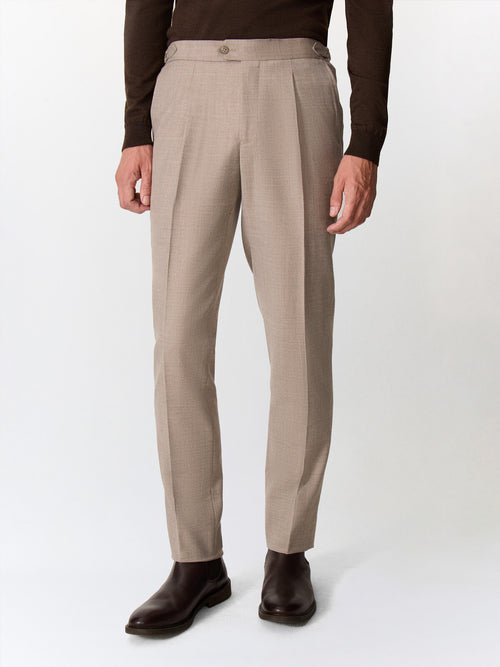 Pantalon coordonnable slim en laine mélangée marron clair - Father & Sons   - 1 