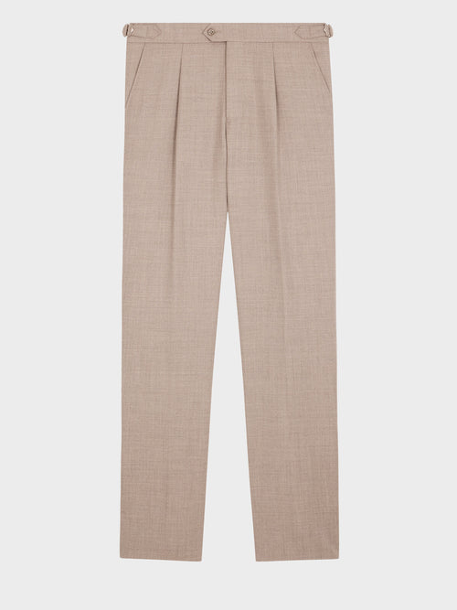 Pantalon coordonnable slim en laine mélangée marron clair - Father & Sons   - 4 