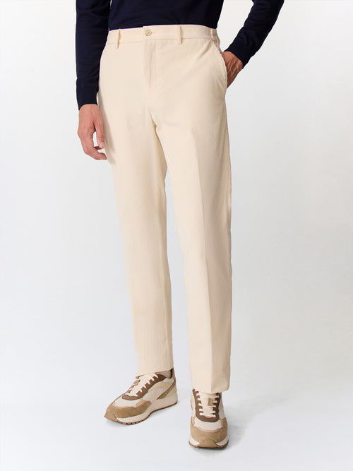 Chino slack regular en velours côtelé écru - Father & Sons   - 1 