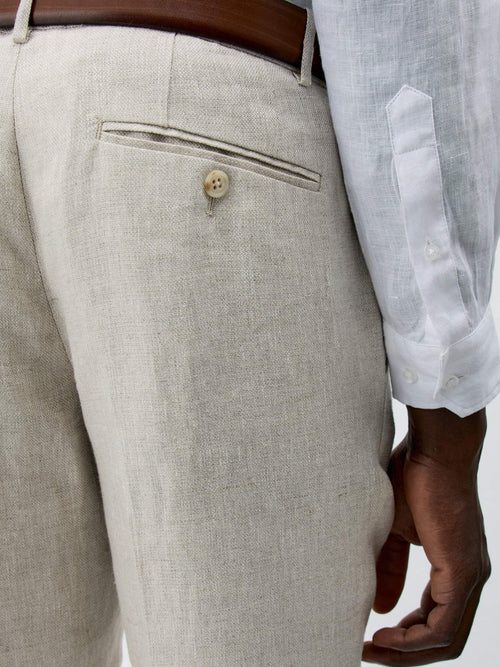 Pantalon coordonnable Slim en lin beige - Father & Sons   - 3 