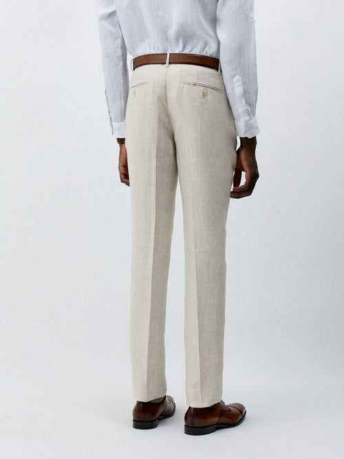 Pantalon coordonnable Slim en lin beige - 2 - Father & Sons   - 5 
