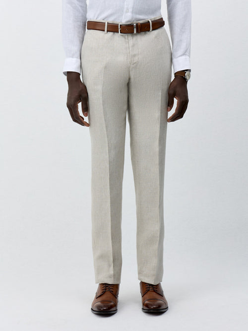 Pantalon coordonnable Slim en lin beige - 1 - Father & Sons   - 5 