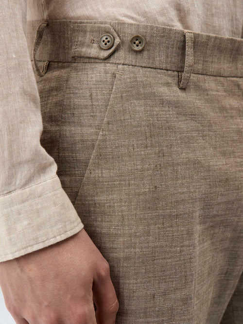 Pantalon coordonnable Slim en lin et coton beiges - Father & Sons   - 3 