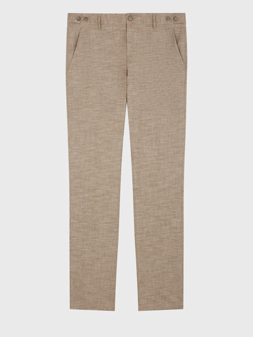 Pantalon coordonnable Slim en lin et coton beiges - Father & Sons   - 1 