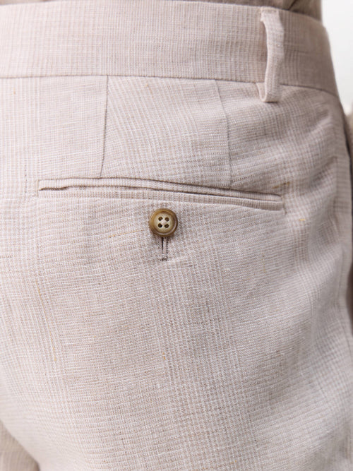 Pantalon coordonnable slim en lin beige Prince de Galles - Father & Sons   - 4 