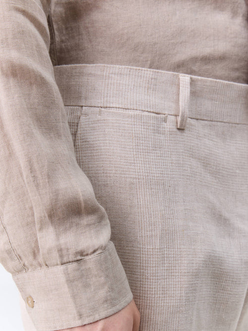 Pantalon coordonnable slim en lin beige Prince de Galles - Father & Sons   - 3 
