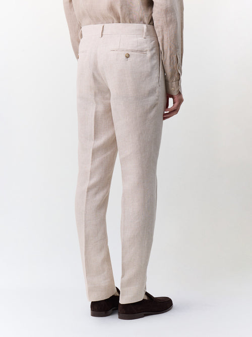 Pantalon coordonnable slim en lin beige Prince de Galles - 2 - Father & Sons   - 10 