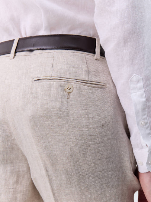 Pantalon coordonnable slim en lin beige - Father & Sons   - 3 