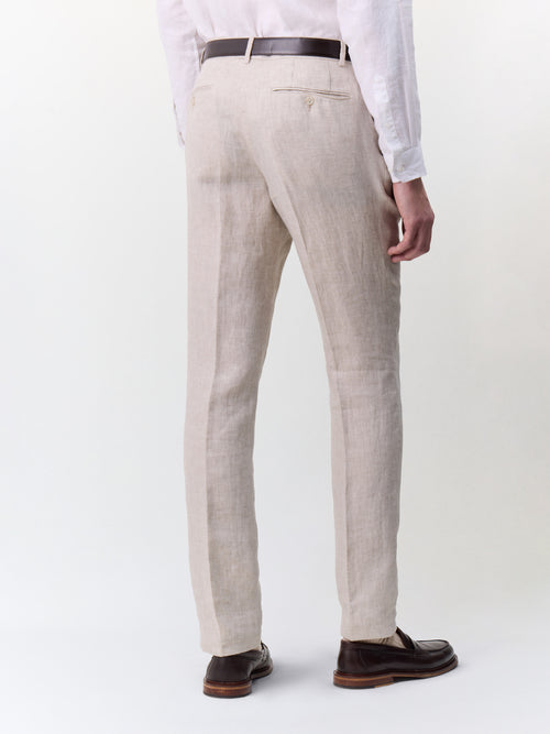 Pantalon coordonnable slim en lin beige - 2 - Father & Sons   - 17 