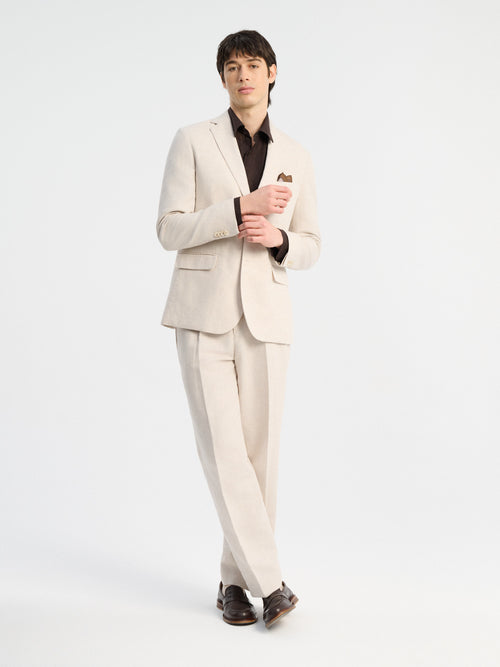 Pantalon coordonnable regular en lin et coton beiges - Father & Sons   - 2 