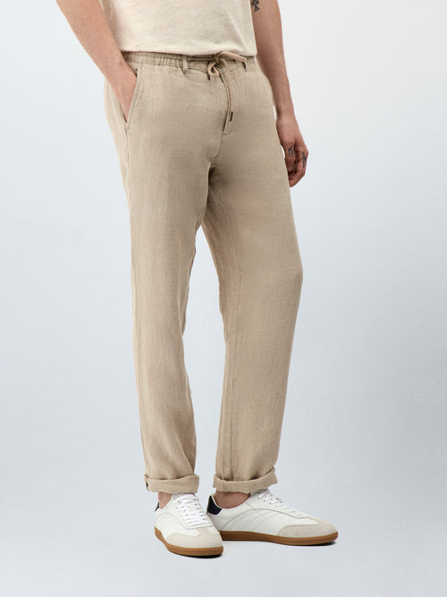 Pantalon casual regular en lin beige - 1 - Father & Sons   - 1 
