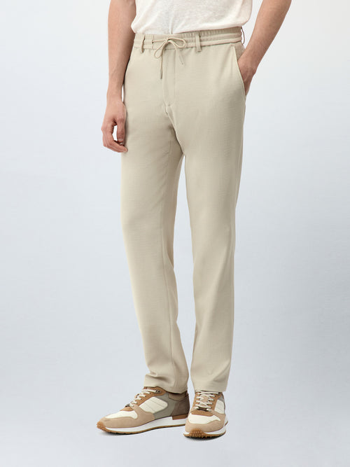 Pantalon casual skinny en polyester recyclé beige - 1 - Father & Sons   - 4 