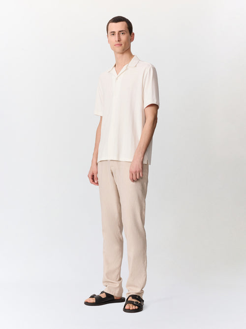Pantalon casual semi regular en lin et coton beiges - Father & Sons   - 4 