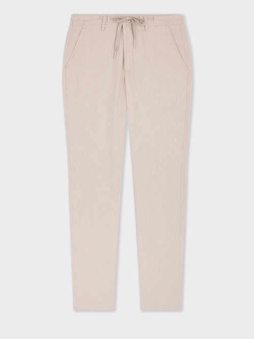 Pantalon casual semi regular en lin et coton beiges - 1 - Father & Sons   - 1 