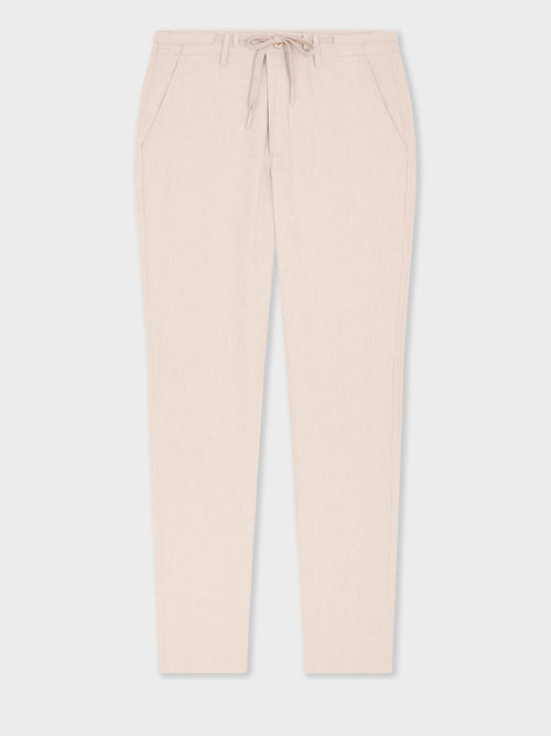 Pantalon casual semi regular en lin et coton beiges - Father & Sons   - 5 