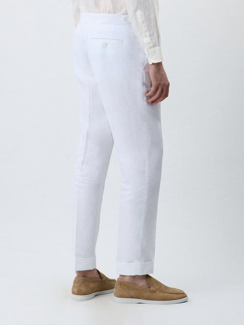Pantalon coordonnable Regular en lin blanc - 2 - Father & Sons   - 19 