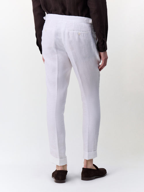 Pantalon coordonnable slim en lin blanc - Father & Sons   - 2 