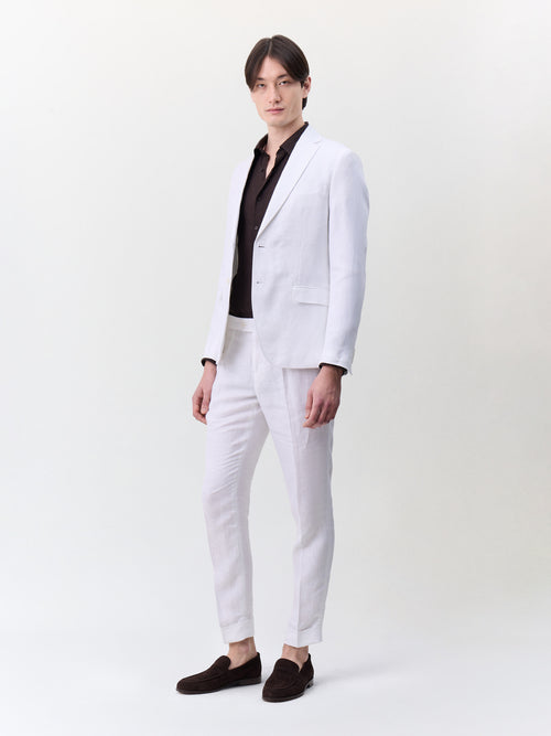 Pantalon coordonnable slim en lin blanc - Father & Sons   - 4 