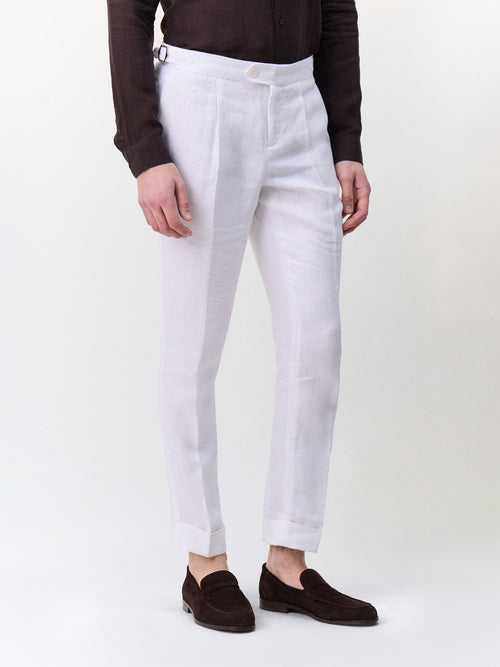Pantalon coordonnable slim en lin blanc - Father & Sons   -  