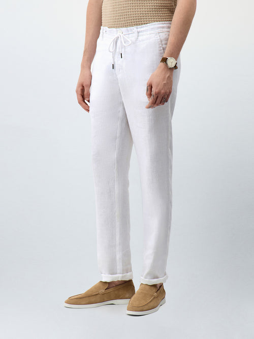 Pantalon casual regular en lin blanc - 1 - Father & Sons   - 2 
