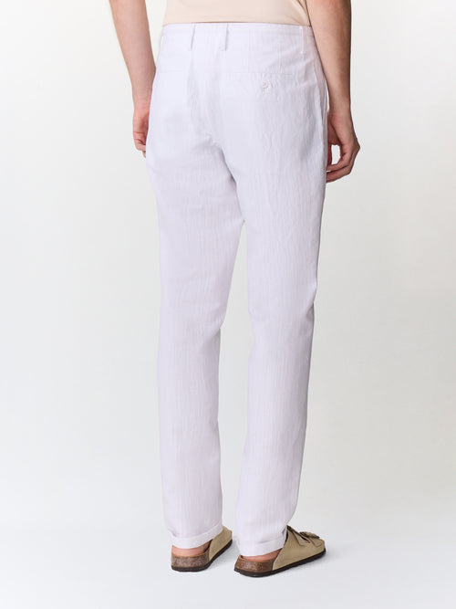 Pantalon casual semi regular en lin et coton blancs - 2 - Father & Sons   - 8 