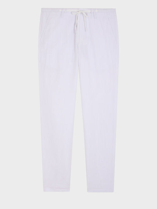 Pantalon casual semi regular en lin et coton blancs - Father & Sons   - 4 