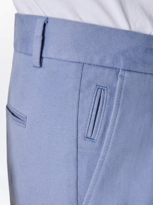 Chino slack semi regular en coton stretch bleu chambray - Father & Sons   - 3 
