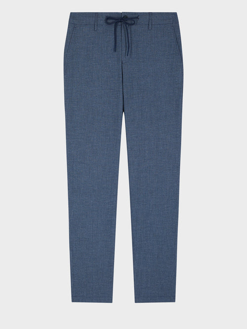 Pantalon casual slack slim bleu chambray à carreaux - 1 - Father & Sons   - 12 