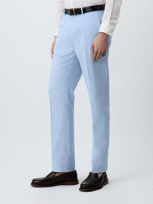 Pantalon coordonnable Slim en lin et coton bleu ciel - Father & Sons   -  