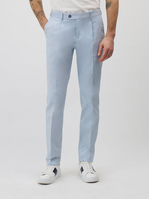 Pantalon coordonnable Slim en coton stretch bleu ciel à rayures - Father & Sons   -  