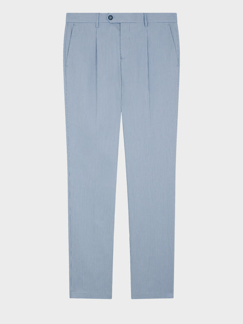 Pantalon coordonnable Slim en coton stretch bleu ciel à rayures - Father & Sons   - 5 